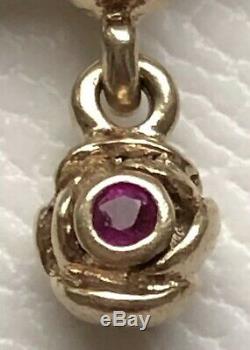 Authentic Pandora 14k Gold Ruby Rose Dangle Charm #750359RU VERY RARE