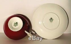 Aynsley Crimson Red 4 Pink Cabbage Roses Cup and Saucer #2961 Mint RARE