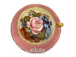 Aynsley England Cabbage Rose Tea Cup & Saucer Signed JA Bailey - Rare Pink