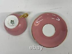 Aynsley England Cabbage Rose Tea Cup & Saucer Signed JA Bailey - Rare Pink