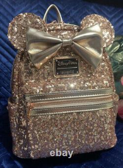 BNWT Loungefly Disney Parks Sequin Rose Gold Mini Backpack And Wallet Rare Set