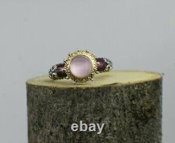 Barbara Bixby 925 SS & 18k YG Rose Quartz Enameled Ring Size 10 Two-Tone RARE