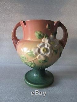 Beautiful Rare Antique Roseville Art Pottery White Rose Terra Cotta Trophy Vase
