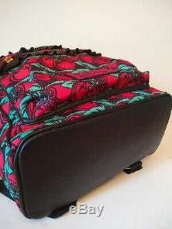 Betsey Johnson Backpack Red Cherry Black Pink Roses Lined Cherries Rare