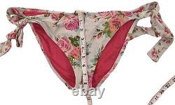 Betsey Johnson Cream Pink Gypsy Rose Floral Top Bikini Bottom Set M Rare read