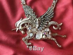 Betsey Johnson HUGE Rose Gold Colored Pegasus Unicorn Winged Horse Necklace RARE