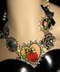 Betsey Johnson Rare Dollhouse Doll House Lg Heart Rose Bling Statement Necklace