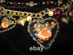 Betsey Johnson Rare Vintage Black Heart With Pink Rose Bracelet