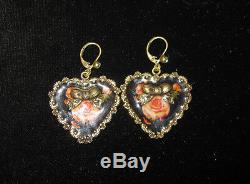 Betsey Johnson Rare Vintage Black Heart With Pink Rose Dangle Earrings