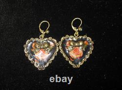 Betsey Johnson Rare Vintage Black Heart With Pink Rose Dangle Earrings
