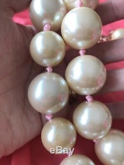 Betsey Johnson Vintage HUGE Pearl Double Strand Rose Gold Pink Necklace RARE