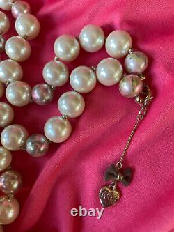 Betsey Johnson Vintage Rosebud Rose Pink Pearl Strand Layered Long Necklace RARE