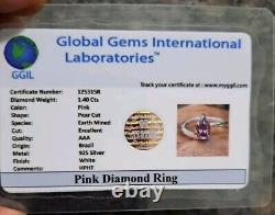 CERTIFIED LOVELY 1.40 CT RARE PEAR CUT PINK NATURAL HPHT DIAMOND RING Sz 7.25