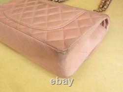 CHANEL A01113 Matelasse 23 W Chain W Flap Shoulder Bag Lambskin Rose Pink Rare
