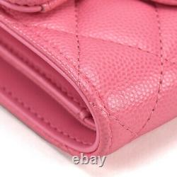 CHANEL A84029 Matrasse Classic Small Tri-Fold Wallet Caviar Skin Rose Pink Rare