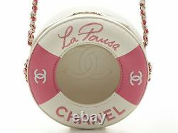 CHANEL Float Motif Chain Shoulder Bag Rose Pink White Lambskin Ex++ Rare