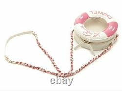 CHANEL Float Motif Chain Shoulder Bag Rose Pink White Lambskin Ex++ Rare