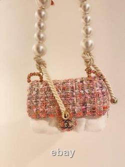 CHANEL Tweed Chain Shoulder Hand Bag Pearl Rose Pink Near Mint Rare