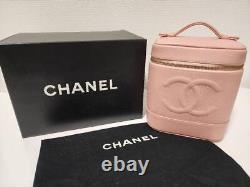 CHANEL Vanity Hand Bag Case Box Leather Rose Pink Rare