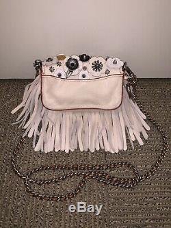 COACH Dinkier in pebble leather with wild tea rose fringe CHALK RARE $495