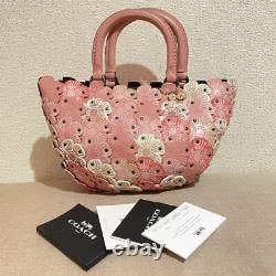 COACH Sakura Tea Rose Real Leather Basket Bag Limited Pink Flowers Rare