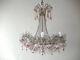 C 1920 Rare French Beaded Pink Opaline Drops & Roses Chandelier One Of A Kind