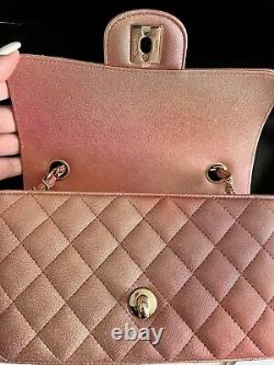Chanel 21S Iridescent Metallic Rose Gold Mini Rectangle Flap Bag LGHW RARE EUC