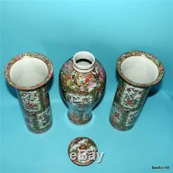Chinese Porcelain Rare Antique Imperial Canton Rose Medallion Cupboard Vases