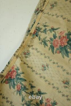 Chintz Fabric Antique Rare Block Printed 1850's Crisp Glazed Cotton Rose Fl