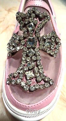 Chrome Hearts Pink Leather Rhinestone Shoes Mesh Top RARE EU 36 US 5.5-6