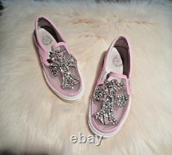 Chrome Hearts Pink Leather Rhinestone Shoes Mesh Top RARE EU 36 US 5.5-6