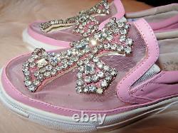 Chrome Hearts Pink Leather Rhinestone Shoes Mesh Top RARE EU 36 US 5.5-6