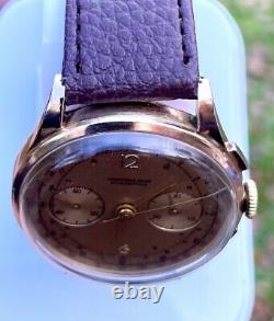 Chronograph Suisse Cie 1950s Vintage Collecters Watch 18K Rose Gold 38mm RARE