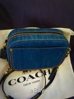 Coach Denim Camera Bag Tea Rose Motif Japan Limited Unused Calf Leather Rare F/s