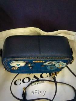 Coach Denim Camera Bag Tea Rose Motif Japan Limited Unused Calf Leather Rare F/s