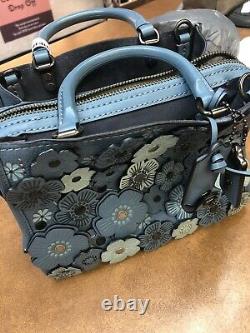 Coach Rogue 25 With Tea Rose Blue Rare 3D Floral Leather Bag