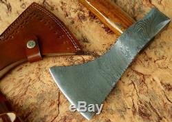 Custom Handmade Damascus Steel Rare Viking Axe Tomahawk Rose Wood With Sheath
