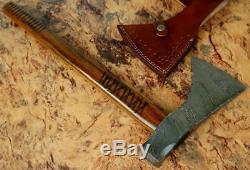 Custom Handmade Damascus Steel Rare Viking Axe Tomahawk Rose Wood With Sheath