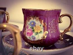 Dainan Porcelain? RaRe? Vintage 6 Tea Cups 6 Saucers Purple pink Roses