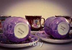 Dainan Porcelain? RaRe? Vintage 6 Tea Cups 6 Saucers Purple pink Roses
