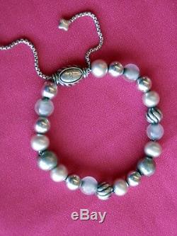 David Yurman RARE SSilver Elements Beads Bracelet White Pearl Rose Quartz Adj