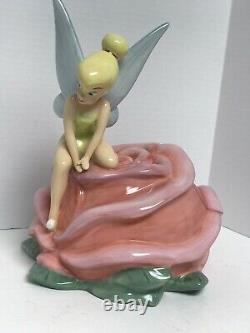 Disney RARE Tinkerbell on Rose Figurine Ceramic Cookie Jar