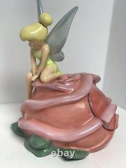 Disney RARE Tinkerbell on Rose Figurine Ceramic Cookie Jar