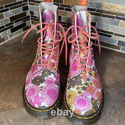 Dr Martens Rare Pascal Vintage Daisy Floral Pink Rose Lace Up Boots US 8 Womens