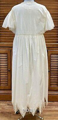 Dreamy RARE Vtg BILL TICE Long Cotton Gown /Robe Set Pink Emb Roses Unique Hem