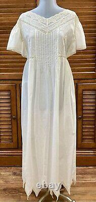 Dreamy RARE Vtg BILL TICE Long Cotton Gown /Robe Set Pink Emb Roses Unique Hem