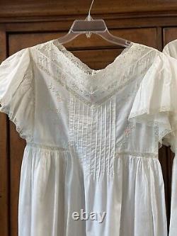 Dreamy RARE Vtg BILL TICE Long Cotton Gown /Robe Set Pink Emb Roses Unique Hem