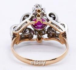 Edwardian 18 Kt Gold Rose Cut Diamonds And Red Ruby Antique 1910 Ring Rare