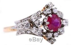 Edwardian 18 Kt Gold Rose Cut Diamonds And Red Ruby Antique 1910 Ring Rare