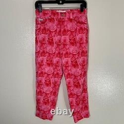Escada RARE Pink Rose Floral Print Cotton Pants Size 36